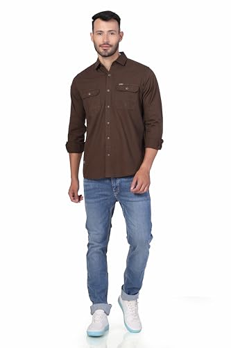 Image of Men's Cotton Twill Utility Shirt | Full Sleeve Button-Down Casual Shirt | Dual Chest Pockets | Comfortable Regular Fit | Everyday Wear