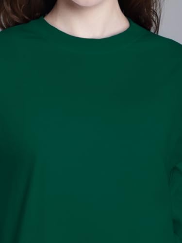 Image of JUNEBERRY Pure Cotton Round Neck Regular Fit Core Fashion Solid Full Sleeve T-Shirt for Women & Girls (Colors: Black, Cork, Green, Navy, Swanwhite & White)