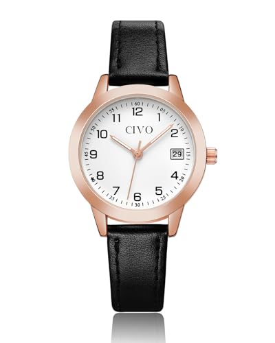 CIVO Montre Femme Cuir Noir: Quartz Analogique avec Aiguilles Lumineuses
