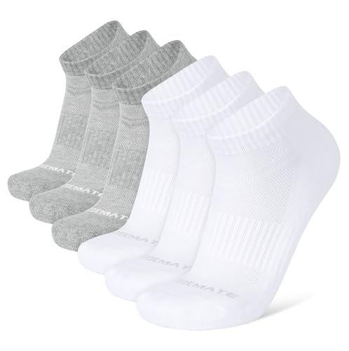 CLOSEMATE 6 Pars Calcetines Tobilleros Hombres Mujer Running Cortos de Algodón Deportivos Deportes Bajos Meias Homem Transpirables Blancos Grises3Blanco3Gris M