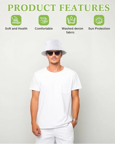 Image of Sureio Washed Cotton Bucket Hats Bulk for Women Men Wide Brim Summer Cap Unisex Beach Fishing Hat for Adult Outdoor, Plain