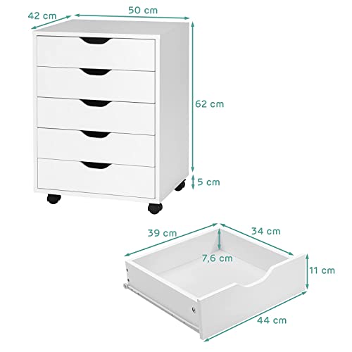COSTWAY Cassettiera da Ufficio con 5 Cassetti e