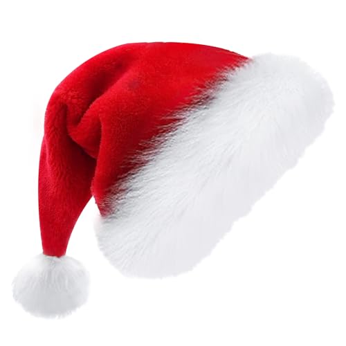 YUNISS Red Christmas Hat for Adults Men Women,Santa Hat,Unisex Velvet Classic Xmas Holiday Hat for Christmas