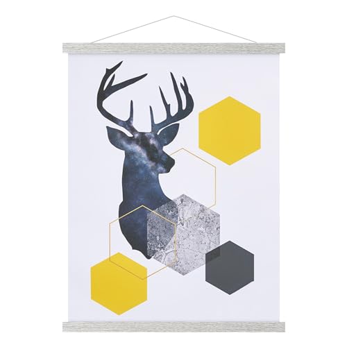 Image of Magnetic Poster Hanger, 16x20 16x24 16x22 Poster Frame Wood Wooden Magnet Print Posters Dowel Scroll Hanger Hangers Hanging Kit for Walls Map Canvas Artwork (Grey, 16 inch)