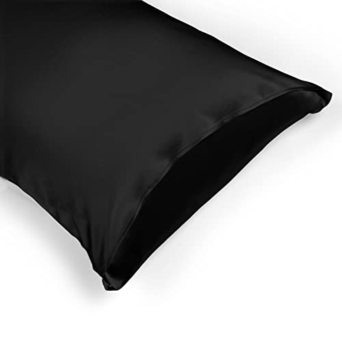 Offtopic 100% Natural Silk Pillowcase Without Zip 50 x 75 | Pure Silk Double Bed Cushion Improves Health and Beauty of Skin and Hair | Black Silk Pillowcase