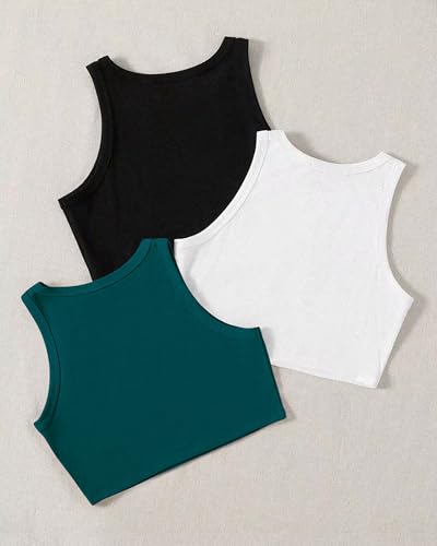 Image of (Pack of 3) Stylish Sleeveless Round Neck Ribbed Tank Tops for Women and Western Crop Top