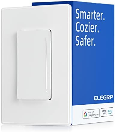 ELEGRP Smart Dimmer Light Switch DTR10, Single Pole Setup, 2.4GHz Wi-Fi Touch Dimmer Compatible with Alexa and Google Assistant, Needs Neutral Wire, No Hub Required, UL and FCC Listed, White, 1 Pack
