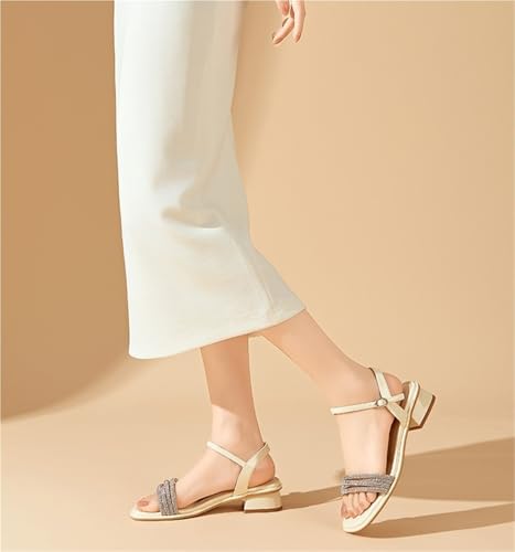 Women's Flat Sandals Rhinestone Square Open Toe Slip On Strappy Flat Sandals For Dressy Daily Work Party Wedding Prom2