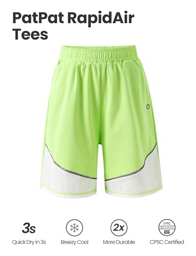 PATPAT Kids Quick-Dry T-Shirt & Shorts Set, 2-Piece Instant-Cooling UPF 100+ Activewear Outfit for Boys Girls, Breathable Athletic Sportswear, Flash Green, Size US8/S4