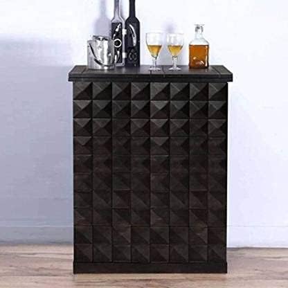 Solid Sheesham Wood Bar Cabinet Liquor with Wine Glass Storage for Home Living Room Bedroom Wine Rack Wooden Furniture (Brown Black Finish)