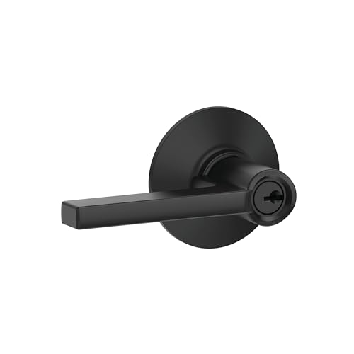 Image of SCHLAGE Latitude Keyed Entry Door Handle, Reversible, Matte Black | Keyed entry lever door handle with turn-button lock, Easy to install, Certified security & durability, Universal fit, 2 keys