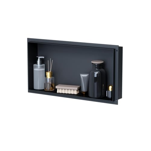 VILSTEIN Wandnische Dusche 30x60 cm [ROSTFREI] - Randlose Duschnische - Wandnische Schwarz - Einbauregal für Dusche im Unterputz - Duschnische aus Edelstahl - Versenkte Duschnische für das Badezimmer