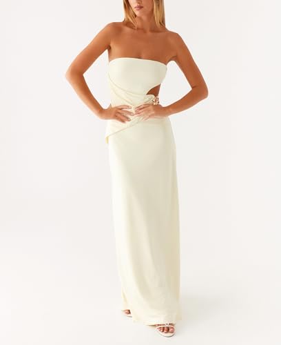 Image of Yiulangde Sexy Cut Out Maxi Dress for Women Spaghetti Strap Backless Bodycon Dress Y2k Hollow Sleeveless Cocktail Long Dresses