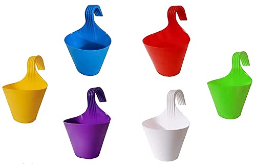 Mr. Carve Plastic Hook Hanging Pot for Plants Indoor Outdoor Home Balcony Garden Pots Multicolor - Pack of 5