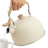 §【No es necesario agregar agua con frecuencia】 La tetera silbante es muy adecuada para familias o grupos de 4 a 5 personas. La capacidad de 2,5 l/2,64 cuartos te permite disfrutar del desayuno o el té felizmente sin hervir el agua repetidamente.