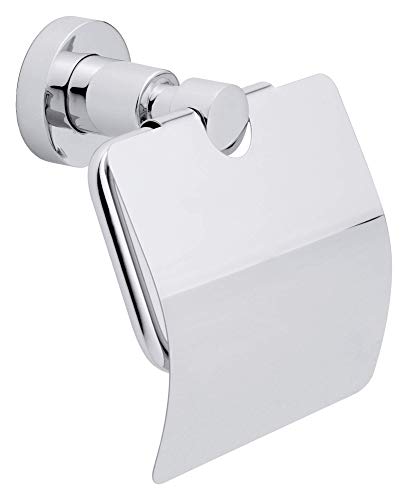 Price comparison product image tesa LOXX Toilet Paper Holder with Lid - Chromed Metal Toilet Paper Holder for Bathrooms and Guest Toilets - Including Self-Adhesive Solution without Drilling