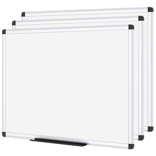 Image of VIZ-PRO Magnetic Dry Erase White Board for Wall, 24 x 18 Inches, 3 Pack | Aluminum Framed Whiteboard with Marker Tray for School Office Home