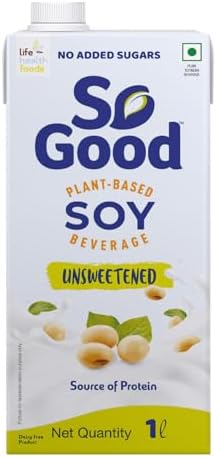 So Good Plant Based Soy Beverage Unsweetened 1 L | Lactose Free | No Added Sugar | Gluten Free | No Preservatives | Zero Cholesterol | Dairy Free |NON GMO Soybean