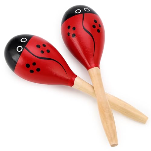 2 Pcs Maracas 9 Inch Hand Percussion Rattles Wooden Rumba Shaker Hand Musical Instruments with Clear Rhythm for Music Learning (Red-9 Inch)