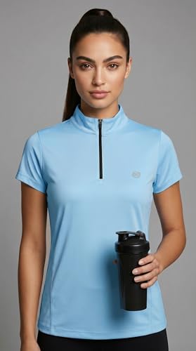 Image of PUMP'D Dry Fit Women's Half Zip Activewear Synthetic Regular Fit T-Shirt | Gym & Yoga