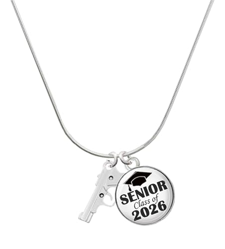 Delight Jewelry Silvertone Handgun Senior Class of 2026 Dome Necklace, 18'