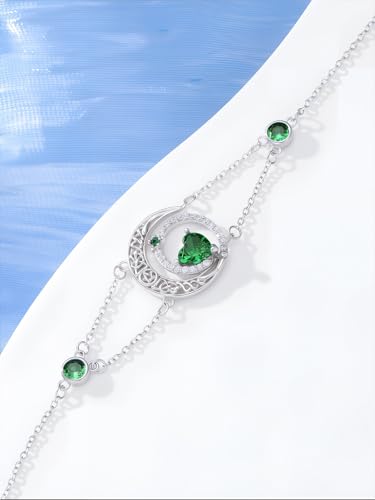 Image of Dorunmo 925 Sterling Silver Moon Heart Birthstone Anklet Bracelets for Women Best Mother's Day Birthday Jewelry for Wife Girlfriend Mom Her