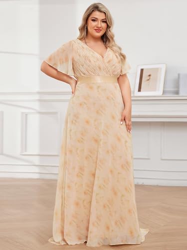 Image of Ever-Pretty Women's Chiffon Formal Evening Dresses for Curvy Women V-Neck Plus Size Floor Length Bridesmaid Dress