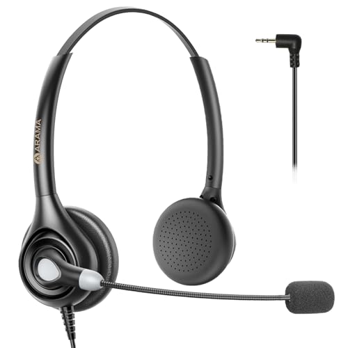 Arama Cordless Phone Headset with Microphone, 2.5mm Jack Telephone Headset for Office Landline, Noise-Cancelling Mic & Volume Control, Wired Headphones Compatible with Panasonic AT&T Vtech Uniden