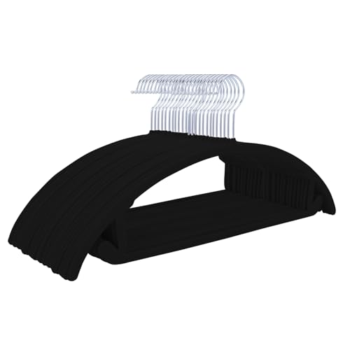 MIZGI Premium Velvet Hangers 60 Pack Heavyduty- Non Slip No Shoulder Bump Suit Hanger - Chrome Hooks,Space Saving Clothes Rounded Shape for Coat,Sweater,Jackets,Pants