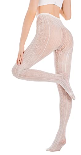 CozyWow Patterned Fishnet Tights Vintage Colorful Hollow Out Knitted High Waist Net Stockings2