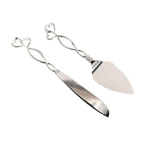 Love Cake Knife and Shovel Server 2 Piece Set for Home Bread and Pizza Cutting Tools Exquisite Plate Alloy Cutting Crafts (Silver)