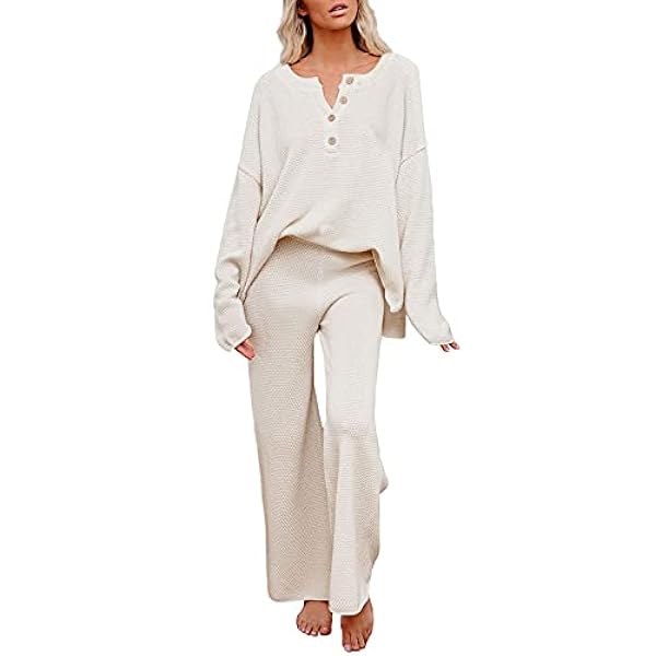 Viottiset Completo da donna in 2 pezzi a maniche lunghe in maglia a gamba larga pantaloni tuta