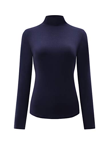 KLOTHO Womens Mock Turtleneck Undershirt Long Sleeve Tops Shirts Navy Blue Small