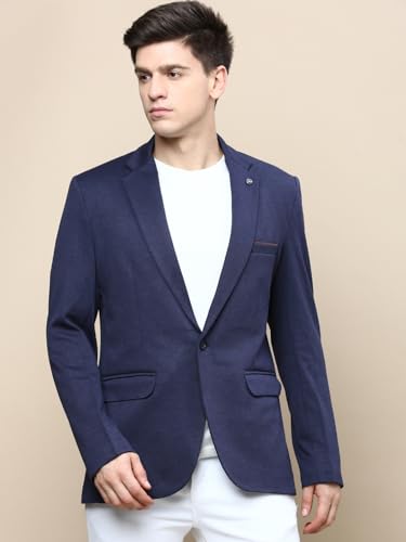 Image of SHOWOFFFF Men Solid Single Breasted Party Blazer | Notched Lapel Full Sleeves Cotton Blazer's for Mens | Slim Fit Regular Length Blazers for Men's
