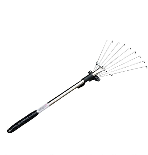 Adjustable Metal Leaf Rake, Garden Lawn Rake, Grass Rake, Lightweight Shrub Rake, for Flower, Wells and Yard, Professional Gardening Tool
