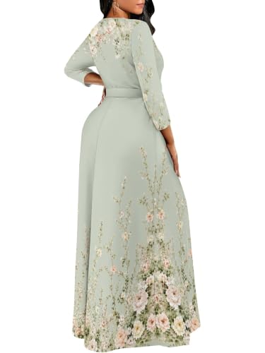 Image of Plus Size Maxi Dress for Women V Neck 3 /4 Sleeve Wrap Dress