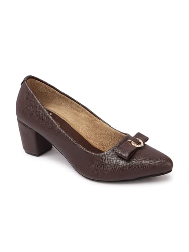 Image of Carlton London Women's Block Heel Round Toe Pumps - Elegant, Comfortable, and Stylish for Office, Casual and Semi-Formal Use