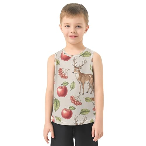 J JOYSAY Deer Fruit Leaves Boys Tank Top Sleeveless Muscle Shirts Quick Dry Workout Active Sport Kids T-Shirts 3-15T2