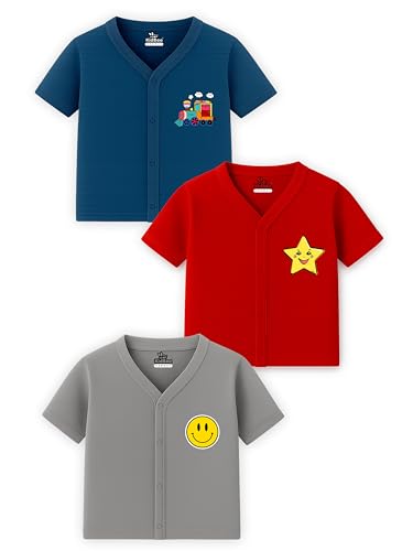 Image of Kidbee Baby Front-Open Cotton Jabla /Top, Full Sleeve, Unisex, Months, Pack of 3