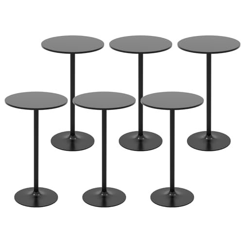 COSTWAY Round Bistro Table Set of 6, Height Adjustable Bar Height Cocktail Table, High Top Pub Table Snack Table with Heavy-Duty Metal Base for Home Bar, Dining Room, Restaurant, Black