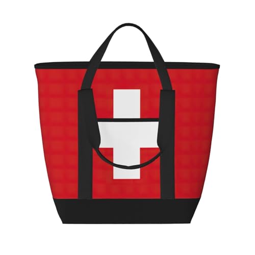 Sac isotherme grande capacité drapeau suisse noir - Cabas de courses réutilisable Taille unique
