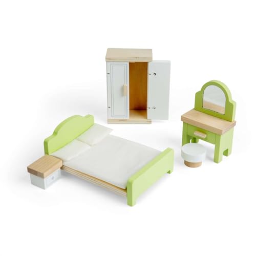 Bigjigs Toys Bedroom Set | Wooden Doll House Furniture | Bed Room Sets for Kids Dolls Houses | Play Pretend Dollhouse Accessories | Mini Bed, Wardrobe & Dressing Table | Gifts for 3+ Year Old Children