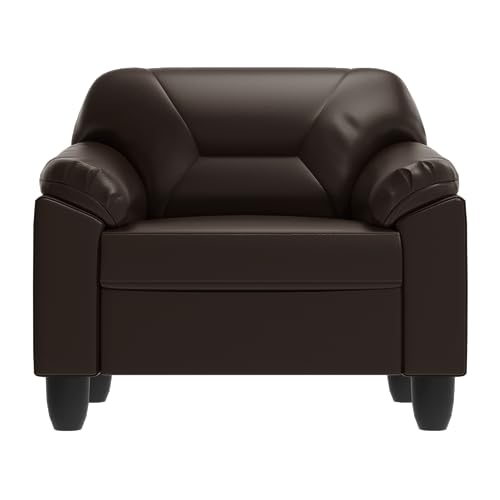 Image of Interio by Godrej Sofa Rejoice 1 Seater Leatherette Sofa for Living Room, 1-Year Warranty, Pinewood, Coffee Brown