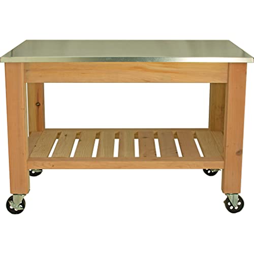 Modern Garden Potting Table With Hardware Hooks & Towel Bar - Work Bench & Zinc Table-Top With Black Cast Iron Castors & Brakes (Full, 6In Vintage Casters, Hardware) #TOP1