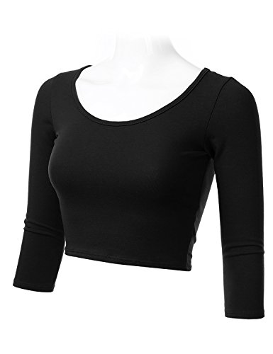 SSOULM Women's 3/4 Sleeve Scoop Neck Cotton Slim Fit Crop Top (S-2XL)2