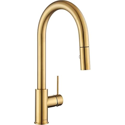 AguaStella AS60BG Brushed Brass Kitchen Sink Faucet with Pull Down Sprayer Single Handle Cover