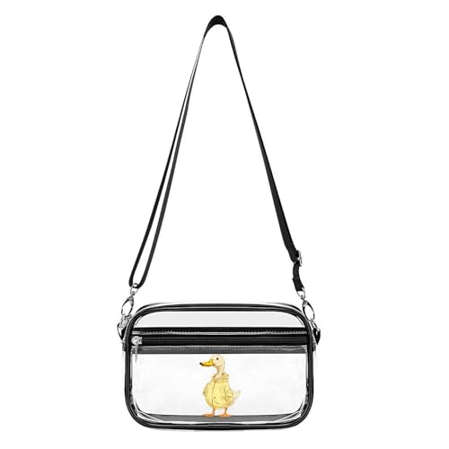 Cool Duck In Sweatshirt Clear Stadium Bag Clear Mini Messenger Bags with 2 Compartments Crossbody Bag