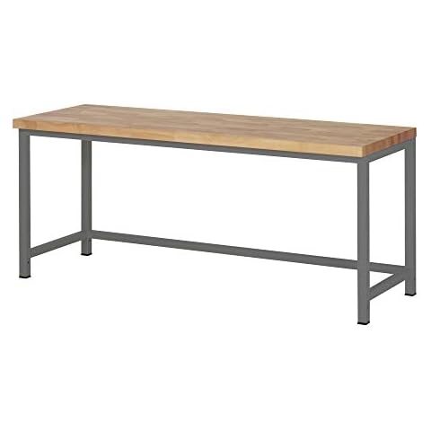 STIER Höhenverstellbare Werkbank Premium, 200x70x84-104cm, pulverbeschichteter Stahl & Buche Cover