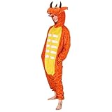 Generisch Winter Tierkostüm Overall Cartoon Pyjamas Kapuzenanzug für Erwachsene Frauen Männer gemütlicher Cosplay Schlafanzug (Orange, XL)