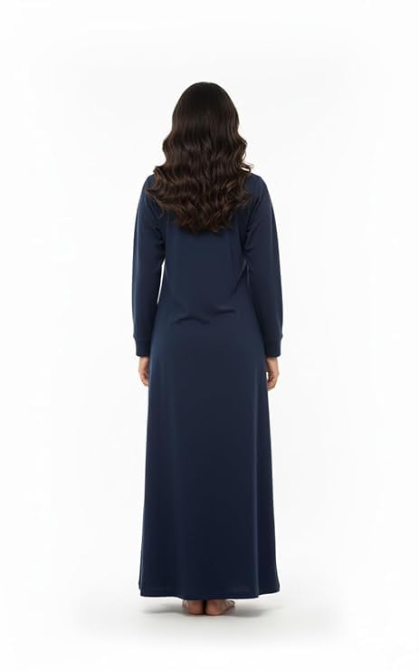 Image of Winter Wear Woolen Nighty Dress Blue Polar Nighty Women Gown Dress Maxi Full-Length Maxi Nighty Free Size Side Pocket